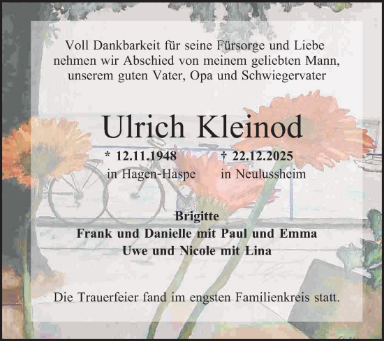 Traueranzeige von Ulrich Kleinod von Schwetzinger Zeitung