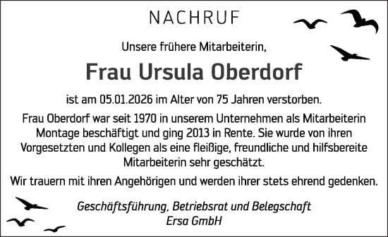 Traueranzeige von Ursula Oberdorf von Fränkische Nachrichten