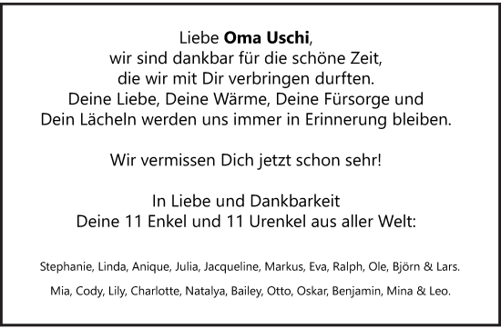 Traueranzeige von Uschi Mehl von Fränkische Nachrichten