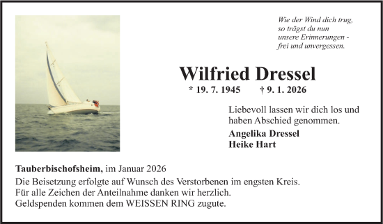 Traueranzeige von Wilfried Dressel von Fränkische Nachrichten
