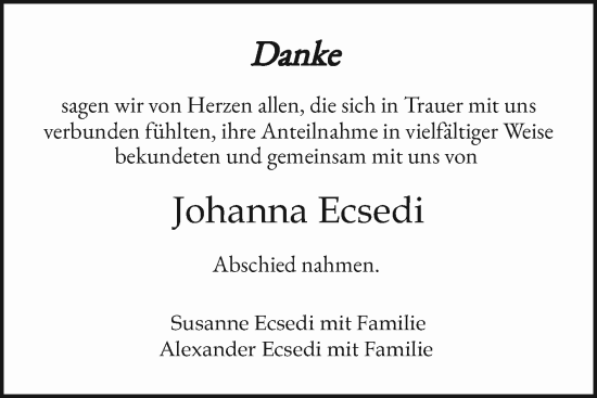 Traueranzeige von Johanna Ecsedi von Mannheimer Morgen