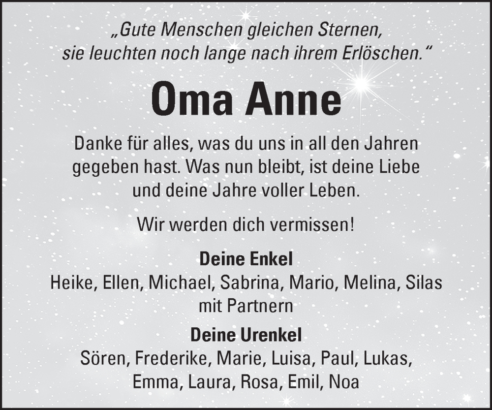  Traueranzeige für Anne  vom 07.02.2026 aus Fränkische Nachrichten