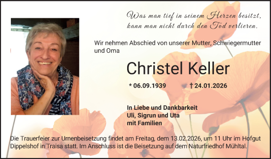 Traueranzeige von Christel Keller von Bergsträßer Anzeiger