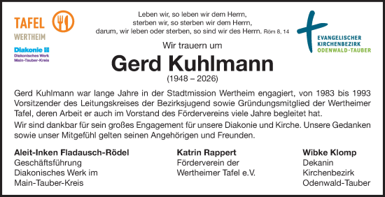 Traueranzeige von Gerd Kuhlmann von Fränkische Nachrichten