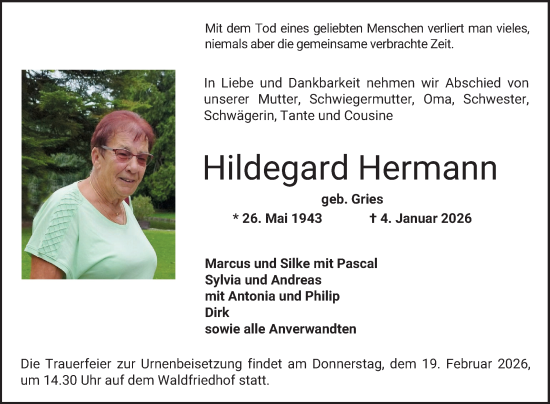 Traueranzeige von Hildegard Hermann von Bergsträßer Anzeiger