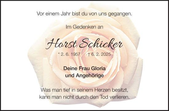 Traueranzeige von Horst Schicker von Fränkische Nachrichten