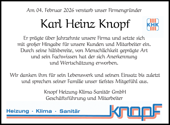 Traueranzeige von Karl Heinz Knopf von Mannheimer Morgen