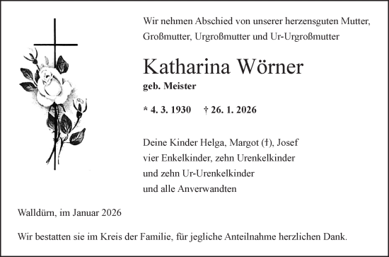 Traueranzeige von Katharina Wörner von Fränkische Nachrichten