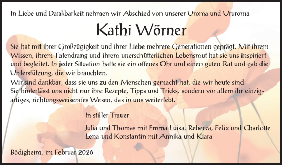 Traueranzeige von Kathi Wörner von Fränkische Nachrichten