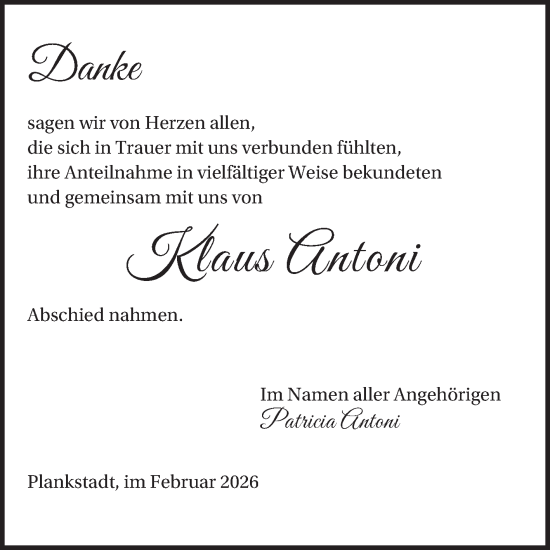 Traueranzeige von Klaus Antoni von Schwetzinger Zeitung