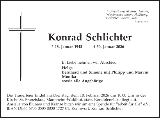 Traueranzeige von Konrad Schlichter von Mannheimer Morgen