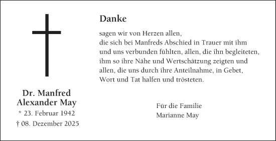 Traueranzeige von Manfred Alexander May von Bergsträßer Anzeiger