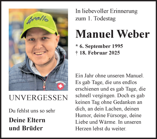 Traueranzeige von Manuel Weber von Fränkische Nachrichten