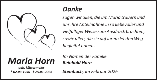 Traueranzeige von Maria Horn von Fränkische Nachrichten