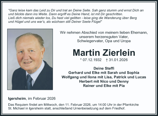 Traueranzeige von Martin Zierlein von Fränkische Nachrichten
