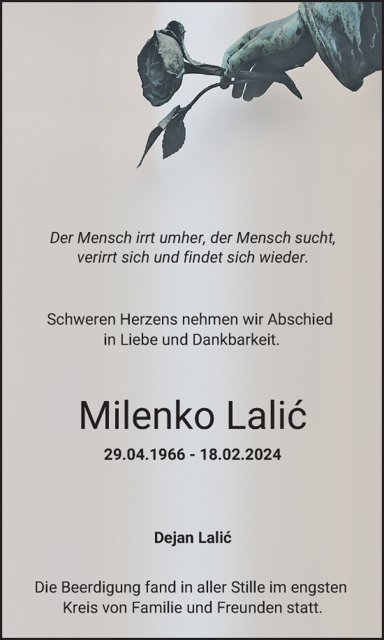 Traueranzeige von Milenko Lalic von Bergsträßer Anzeiger