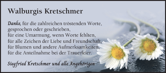 Traueranzeige von Walburgis Kretschmer von Bergsträßer Anzeiger