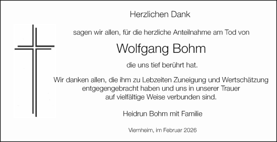 Traueranzeige von Wolfgang Bohm von Mannheimer Morgen