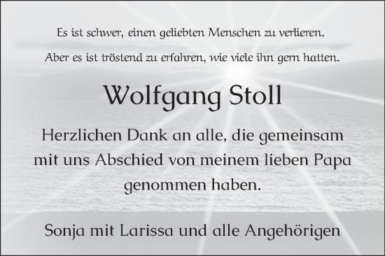 Traueranzeige von Wolfgang Stoll von Mannheimer Morgen